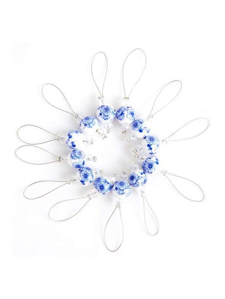 Knit Pro - Marcapuntos Blooming Blue beads con mini estuche