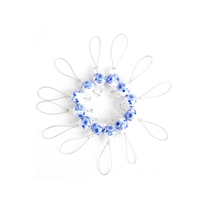Knit Pro - Stitchmarkers Blooming Blue beads with pouch