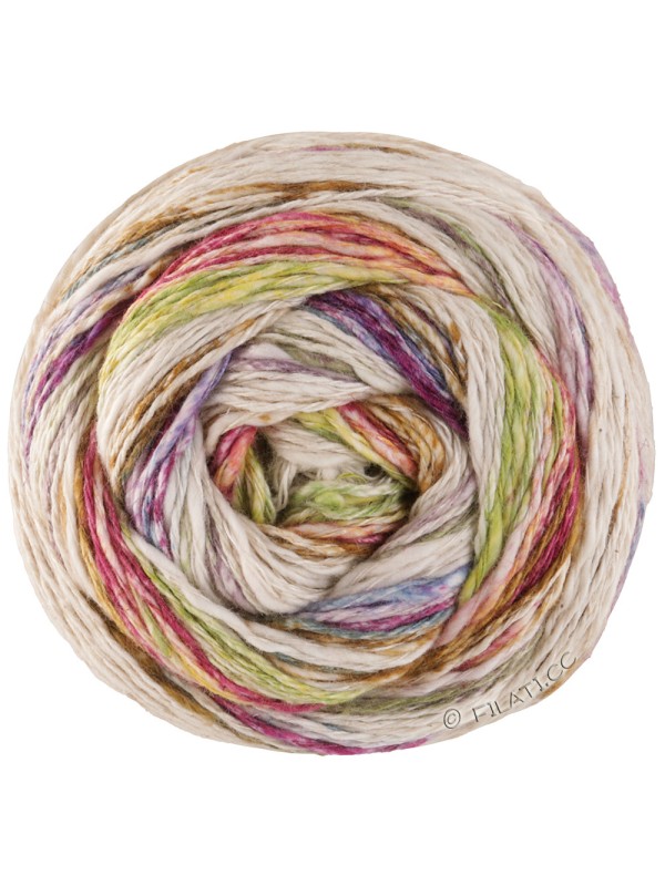 Lana Grossa Gomitolo Hippie 3034 Green Magenta Lila Blue Yellow  striped wool spring summer