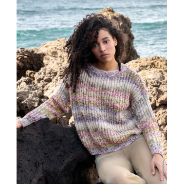 Lana Grossa Gomitolo Hippie 3034 Green Magenta Lila Blue Yellow  striped wool spring summer
