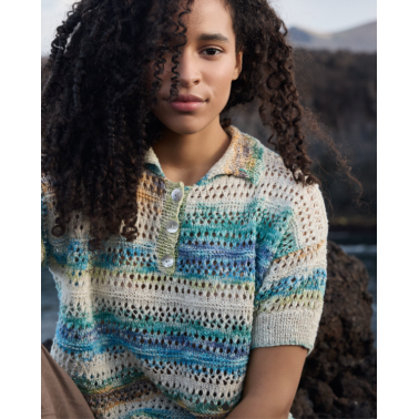 Hippie 3033 Green Turquoise Yellow Lila Emerald lana a rayas primavera verano